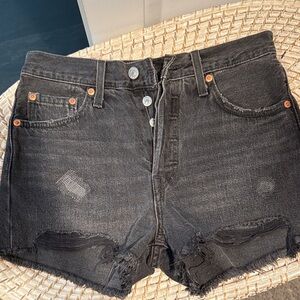 Levi's Charcoal Distressed Jean Shorts 501